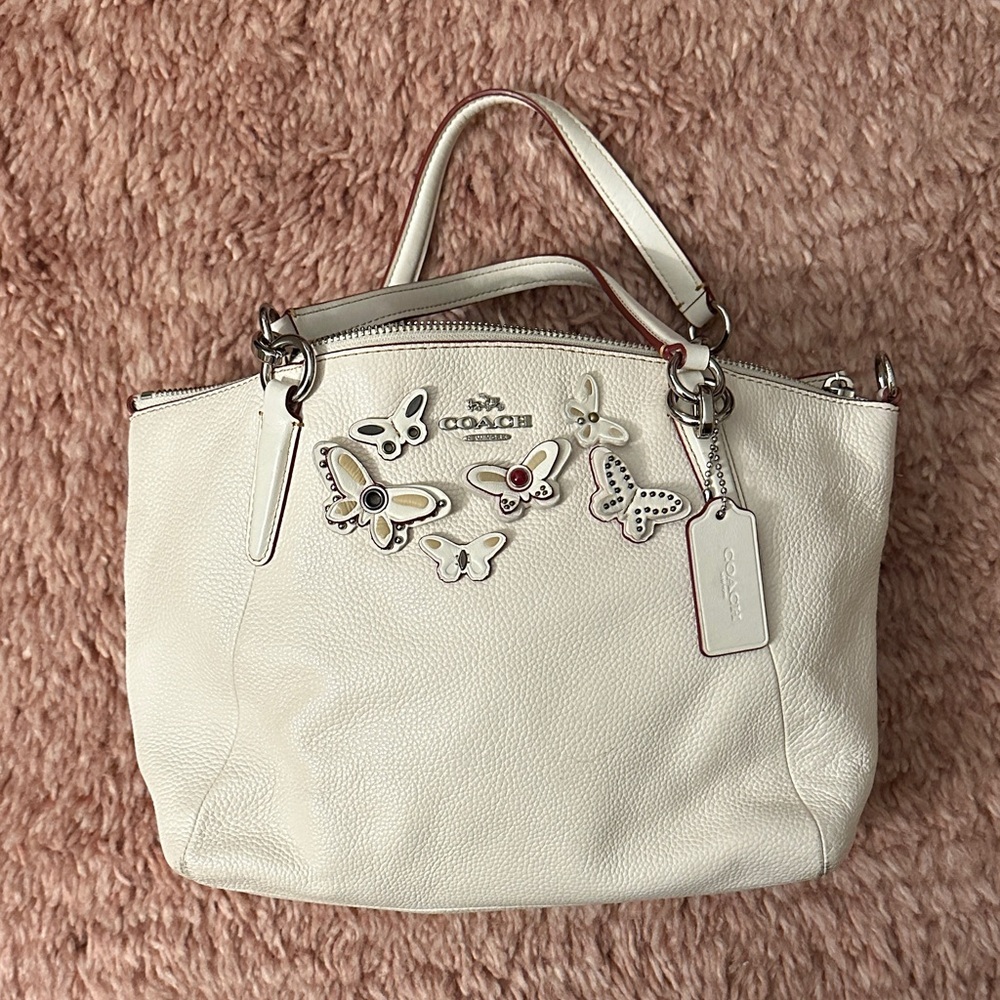 Coach Cream Butterfly Embellished Satchel